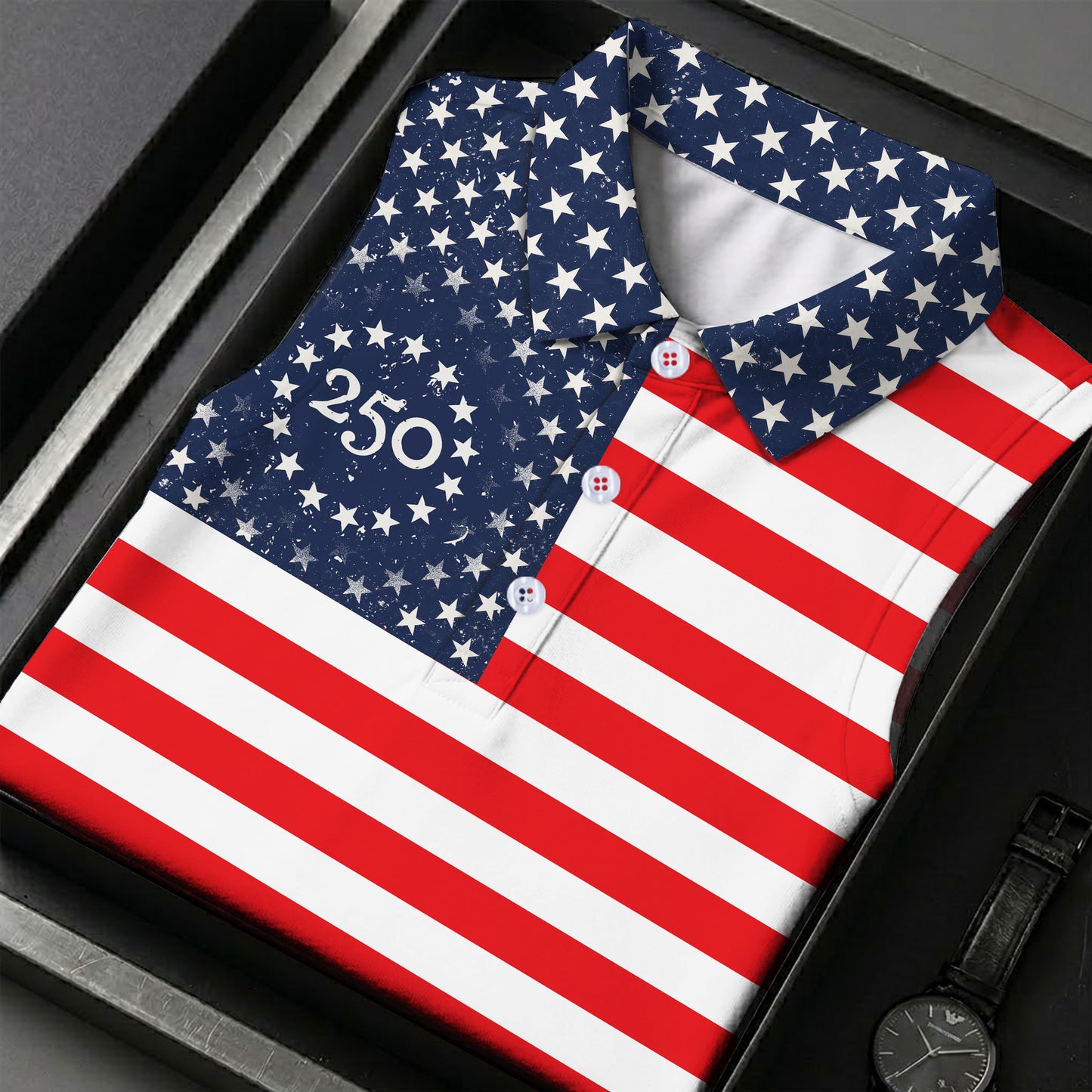 USA Flag Pattern Semiquincentennial Golf Polo