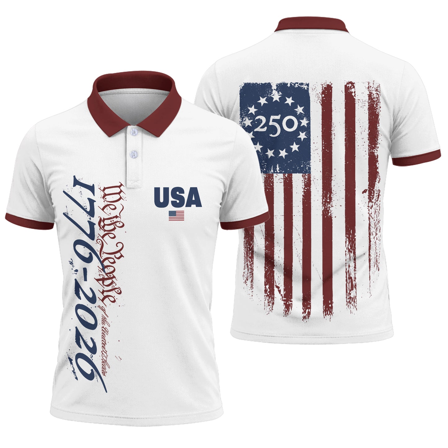 USA 250th Anniversary Polo Shirt, 1776-2026 American Flag Polo