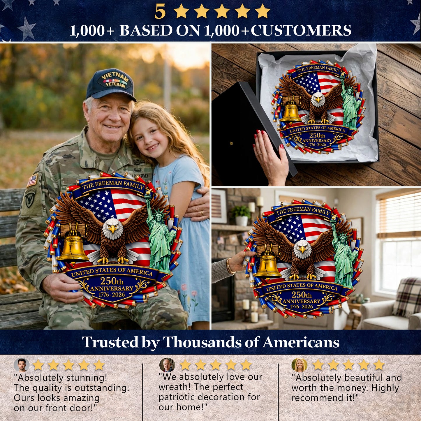 Custom Red White Blue Casing Eagle 250th Anniversary Wood Sign