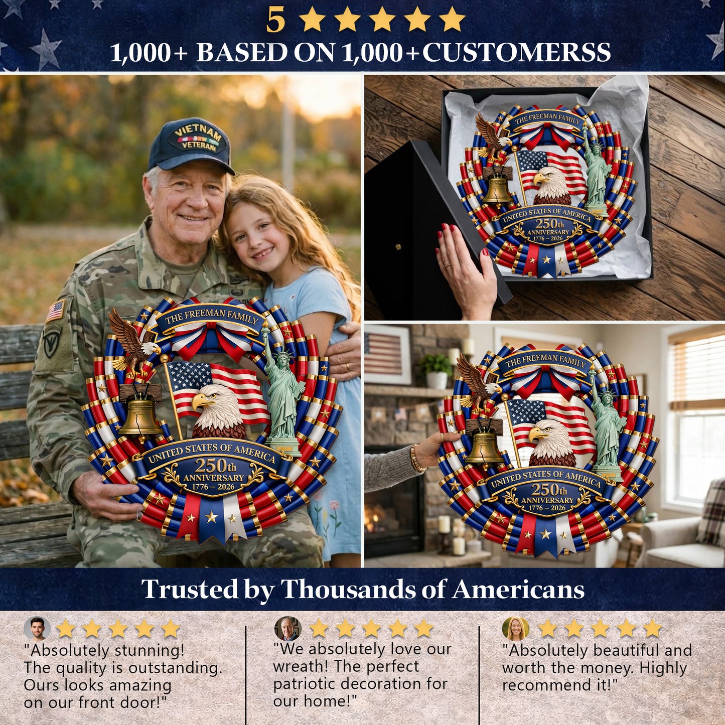 Custom Family Name Wooden Sign America Defender 250th Anniversary Bullets Shell