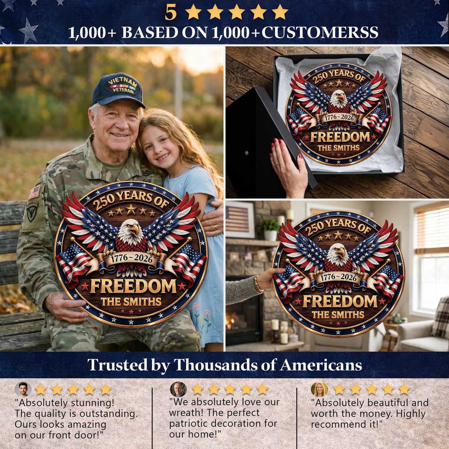 Custom Wood Sign - Personalized America 250th Anniversary Gifts For Mom, Dad, Brother, Sister, Kids - Proud Of Our Shared Story