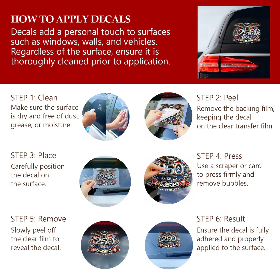 250th Anniversary Decal USA Semiquincentennial Patriotic Car Decal - Buy More Save More