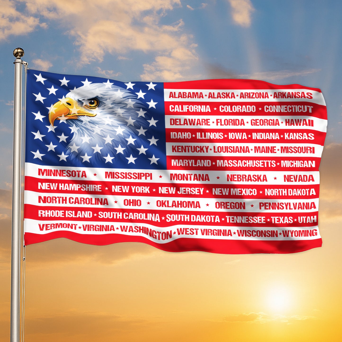 Patriotic 250th Anniversary 50 States Eagle America Flag