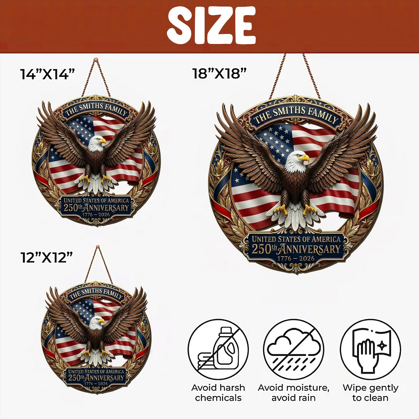 Customized America 250th Anniversary, Wood Wreath 1776-2026 Patriotic Eagle