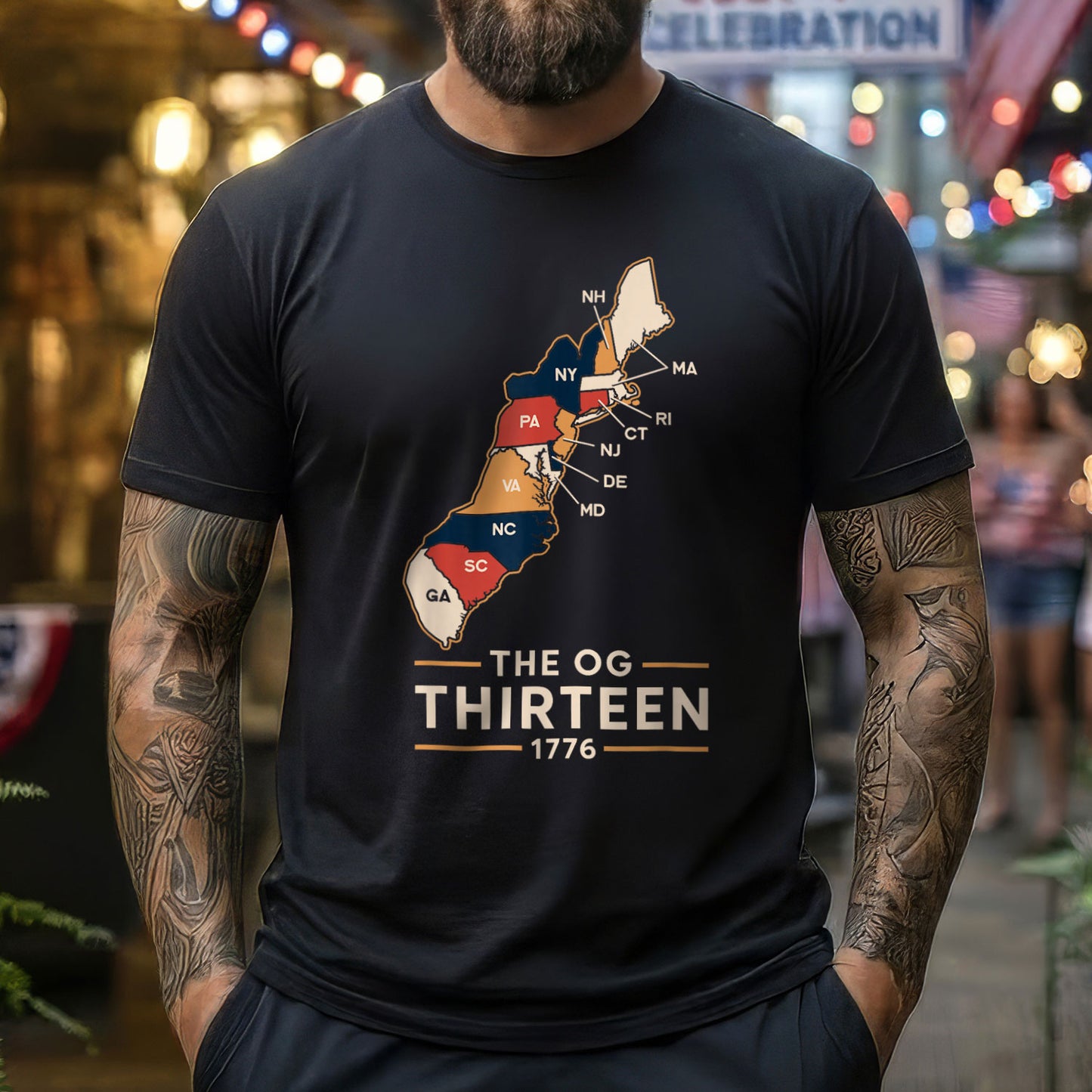 250th The OG Thirteen 1776 Colonial States Map Patriotic