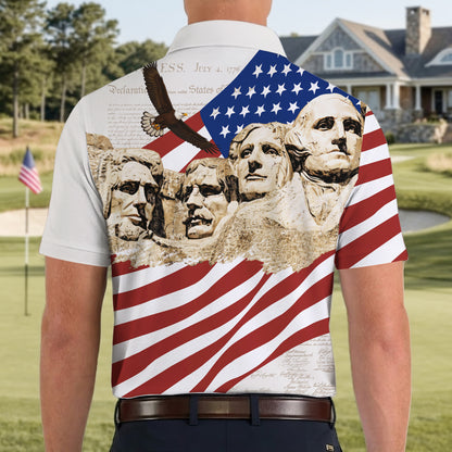 Mount Rushmore American Flag Pattern 4th Of July Patriotic Polo