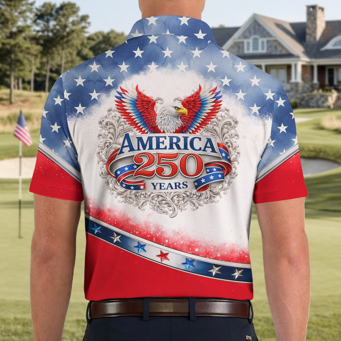 America 250 Years Red White Blue 4th Of July Polo