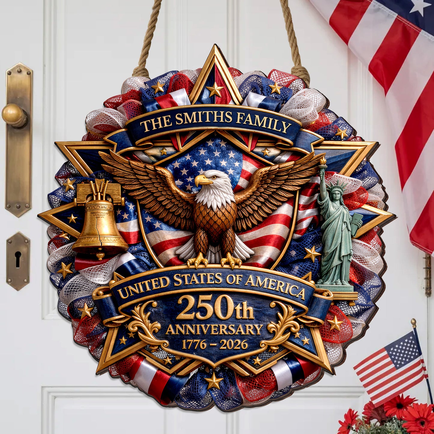 Personalized America 250th Anniversary Wood Wreath