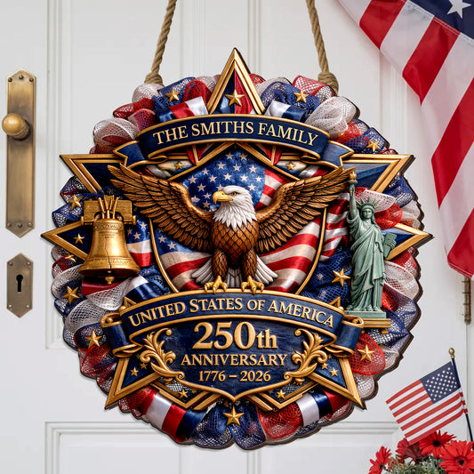 Personalized America 250th Anniversary Wood Wreath
