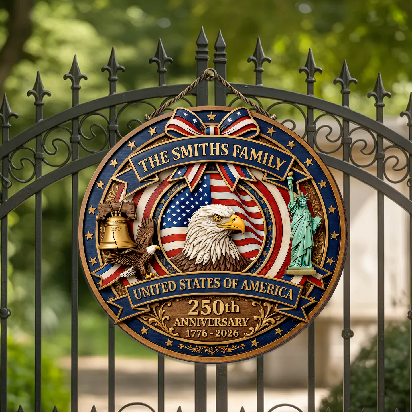 Custom USA 250th Anniversary Wooden Sign, Patriotic Door Hanging Decor