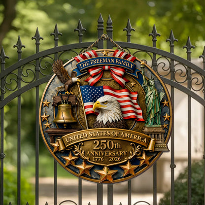 Personalized America 250th Anniversary Wood Wreath, Patriotic Door Sign