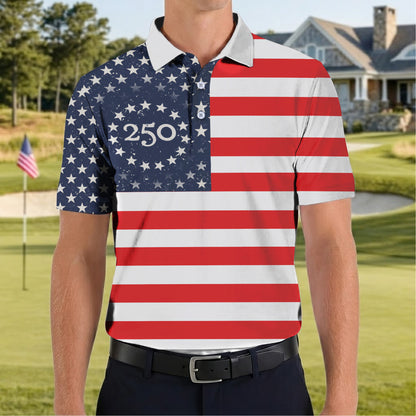USA Flag Pattern Semiquincentennial Golf Polo