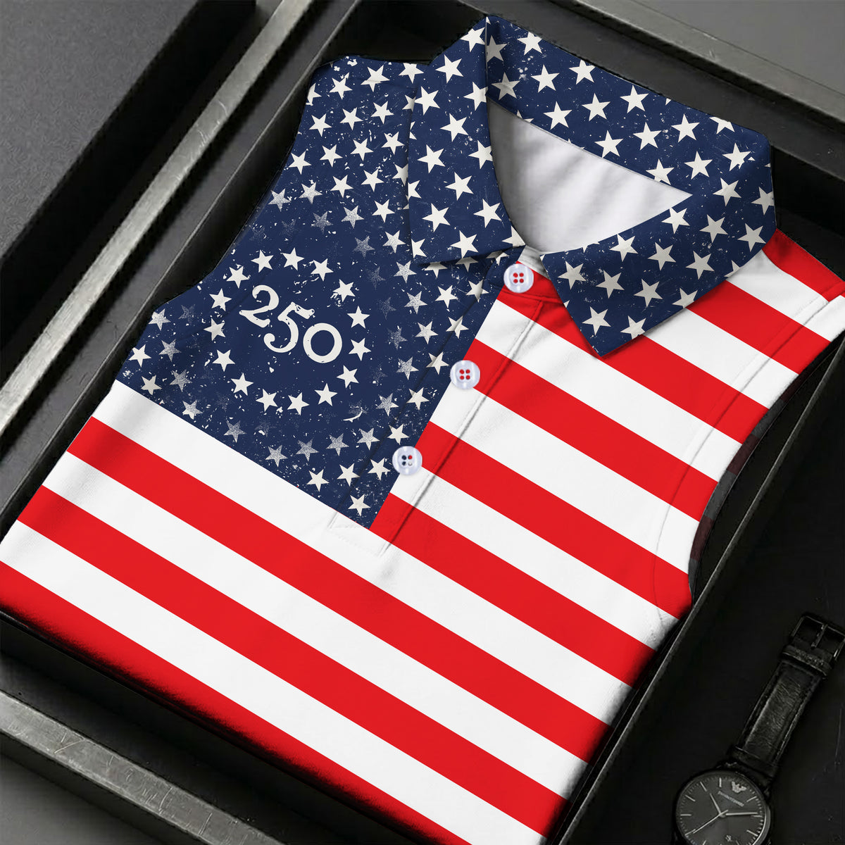 USA Flag Pattern Semiquincentennial Golf Polo