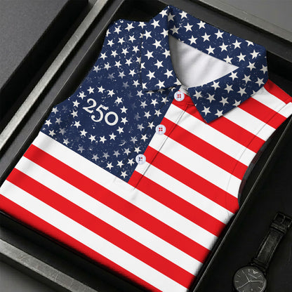 USA Flag Pattern Semiquincentennial Golf Polo