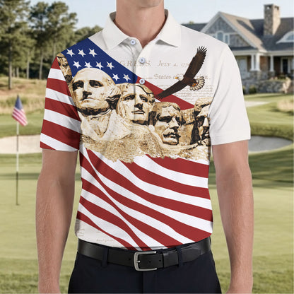 Mount Rushmore American Flag Pattern 4th Of July Patriotic Polo