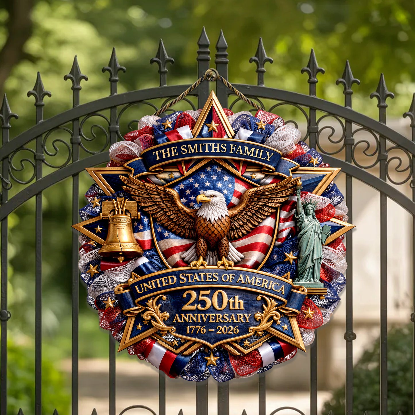 Personalized America 250th Anniversary Wood Wreath