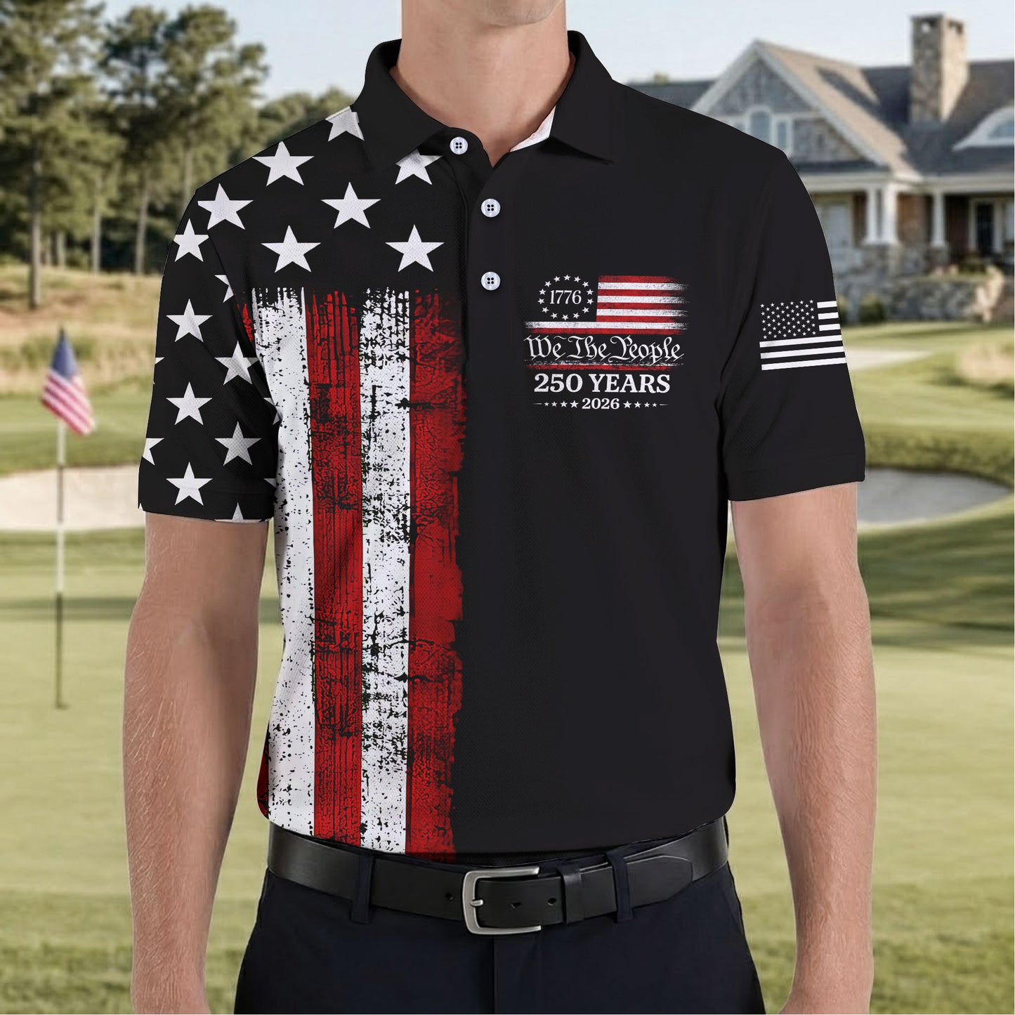 We The People Black Grunge Golf Polo