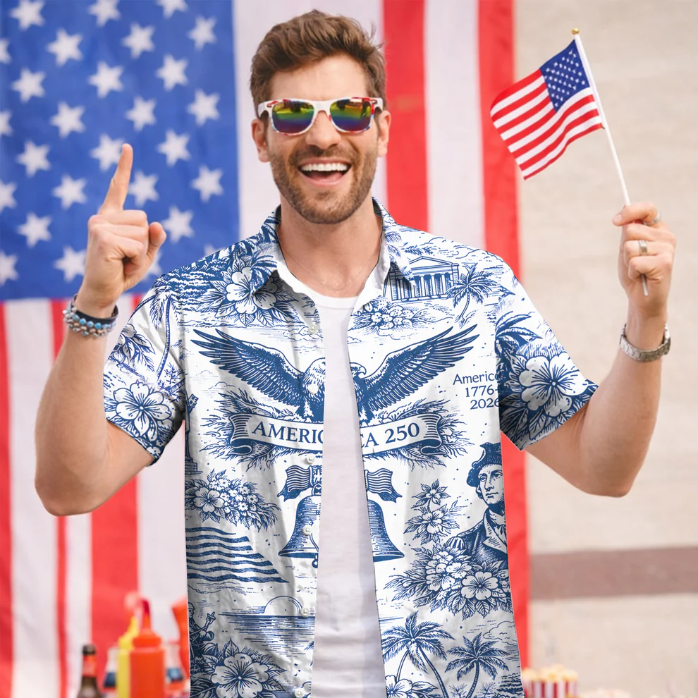 America 250th Anniversary Vintage Eagle Patriotic Hawaiian Shirt