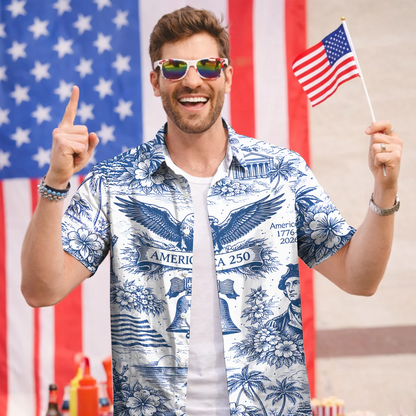 America 250th Anniversary Vintage Eagle Patriotic Hawaiian Shirt
