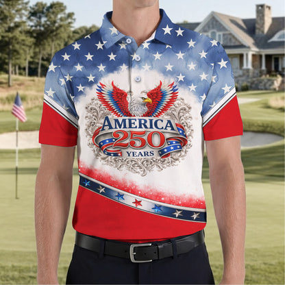 America 250 Years Red White Blue 4th Of July Polo
