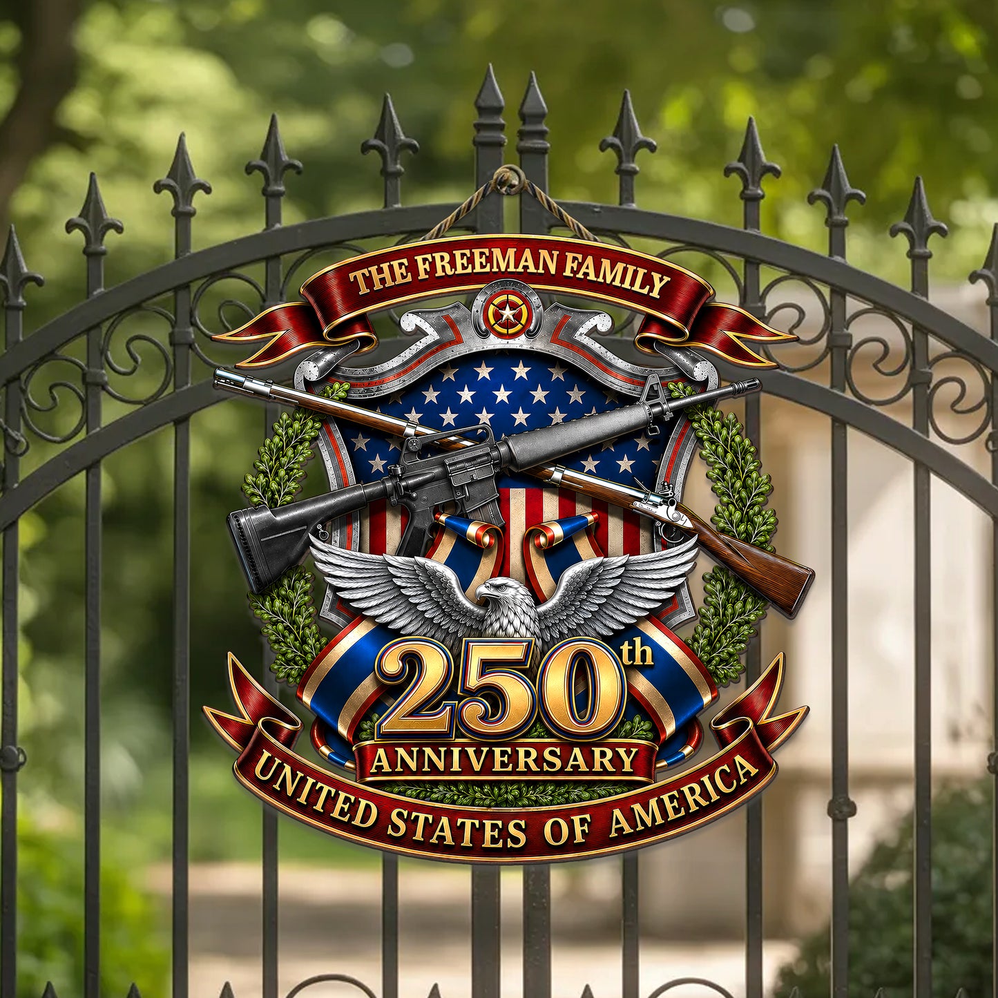 Custom 250th Anniversary USA Wreath Freedom Legacy Wood Sign