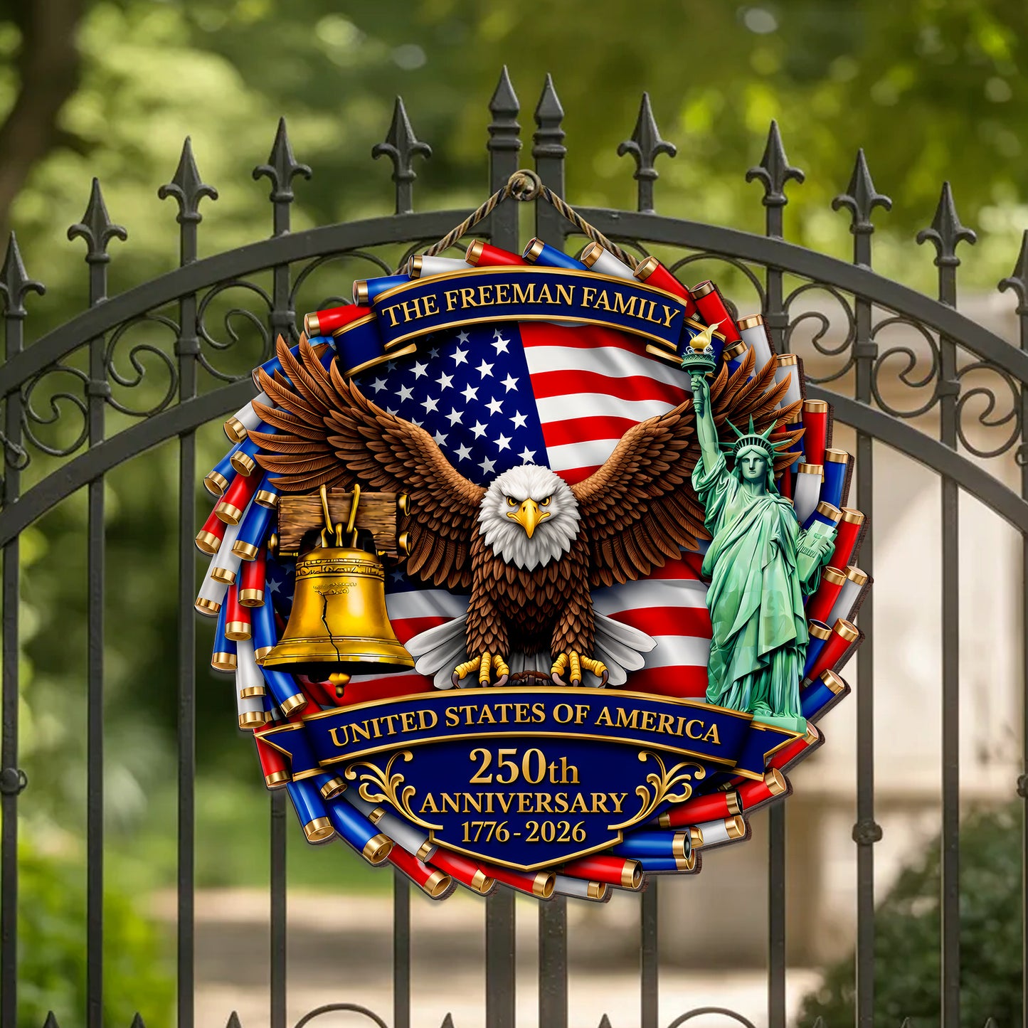 Custom Red White Blue Casing Eagle 250th Anniversary Wood Sign