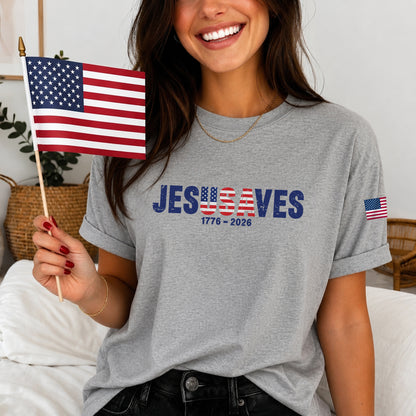Christian Patriot Jesusave America Flag Sleeve Print T-shirt