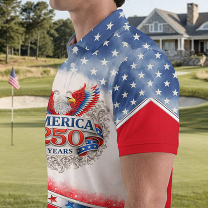 America 250 Years Red White Blue 4th Of July Polo