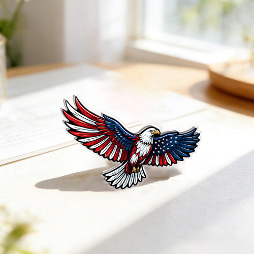USA Flag Eagle Acrylic Pins – Silver Butterfly Clutch Set for Jackets, Hats & Gifts