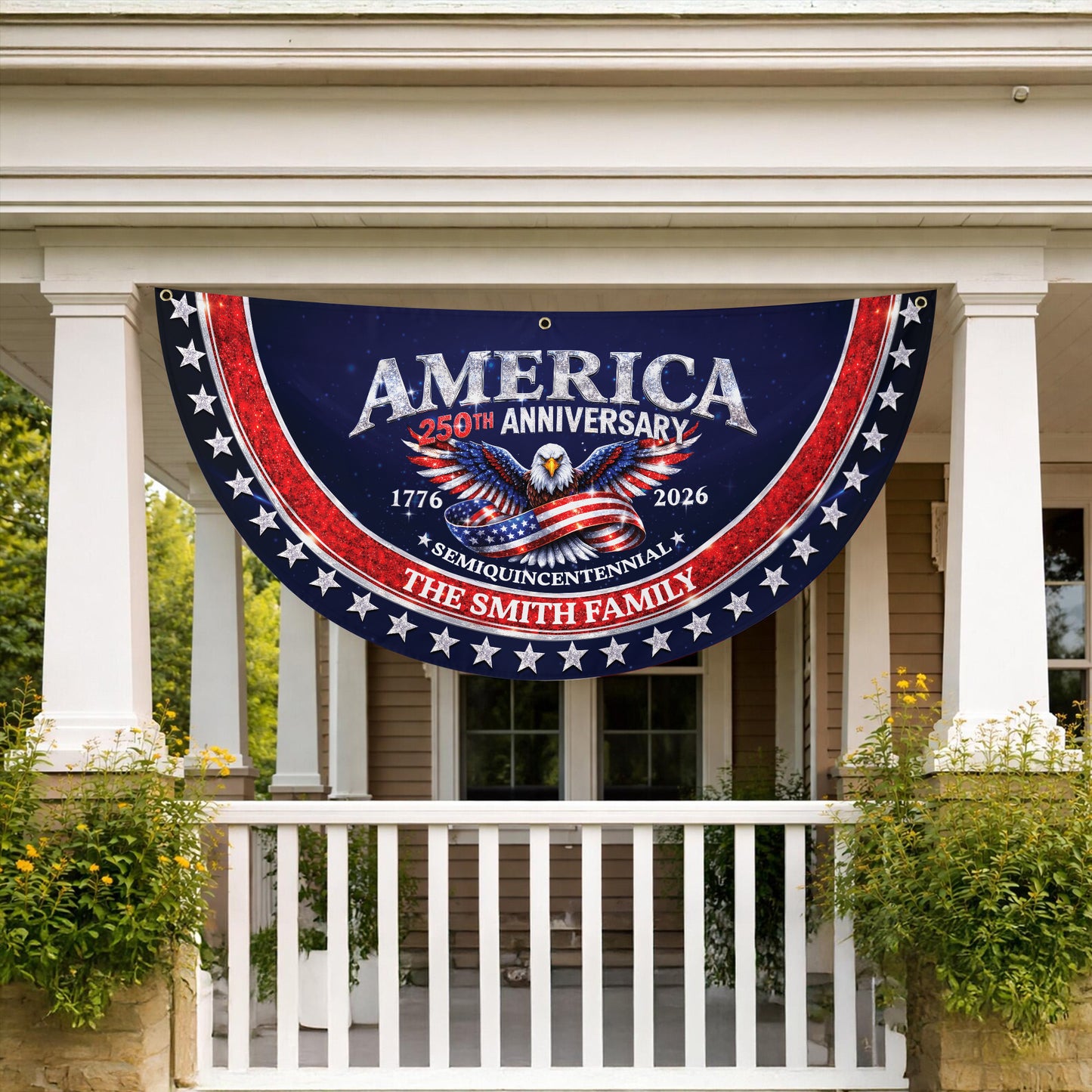 Custom Name 250th Anniversary Semiquincentennial 1776-2026 Semicircle Fence Flag