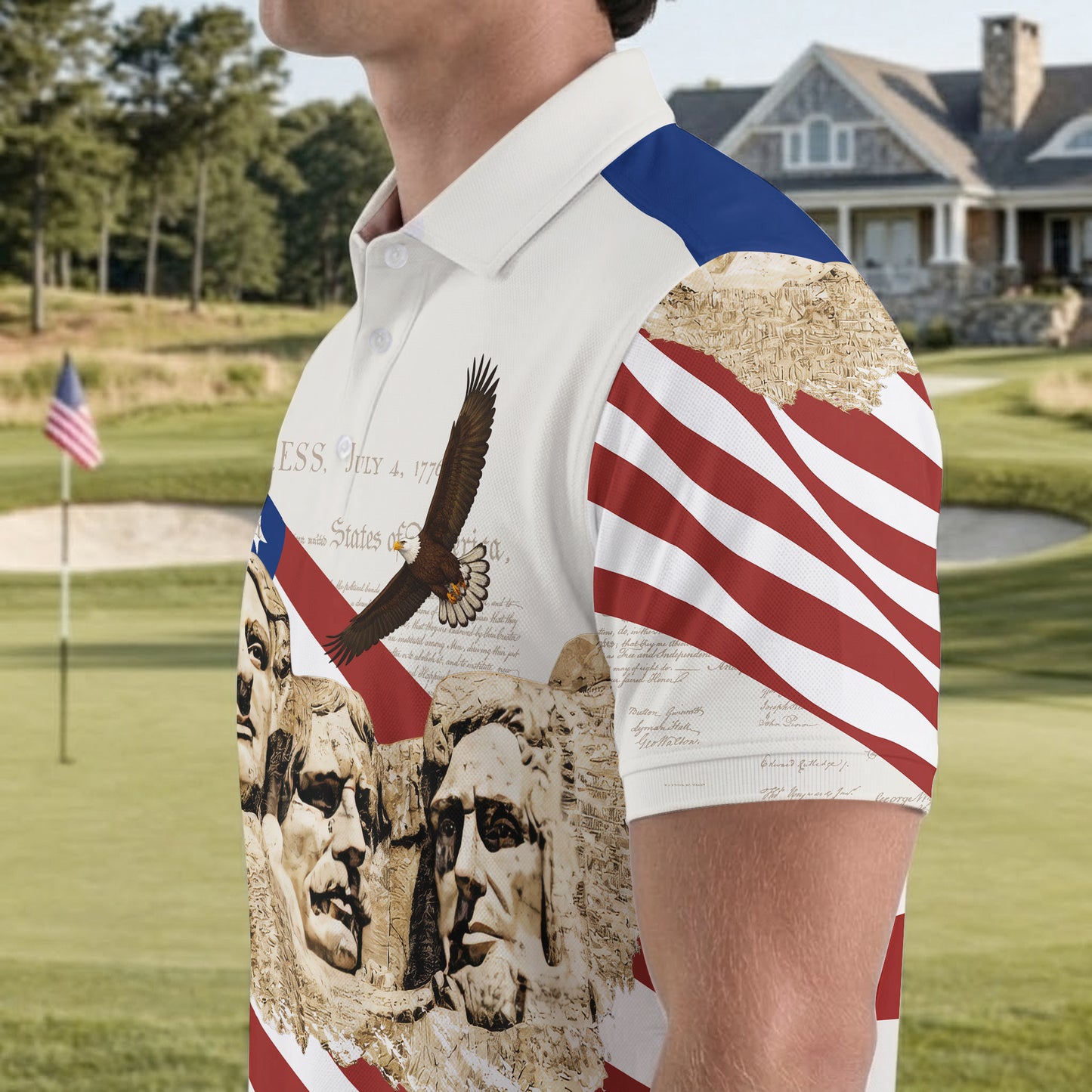 Mount Rushmore American Flag Pattern 4th Of July Patriotic Polo