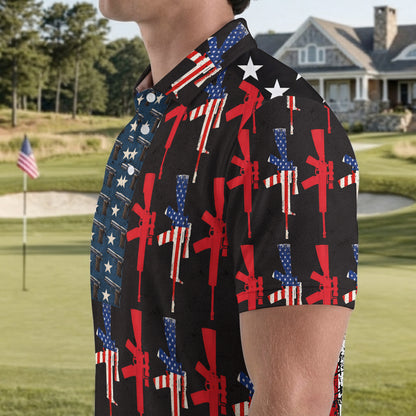 USA Flag Gun Lover Veteran Military 250th Anniversary Freedom Polo Shirt