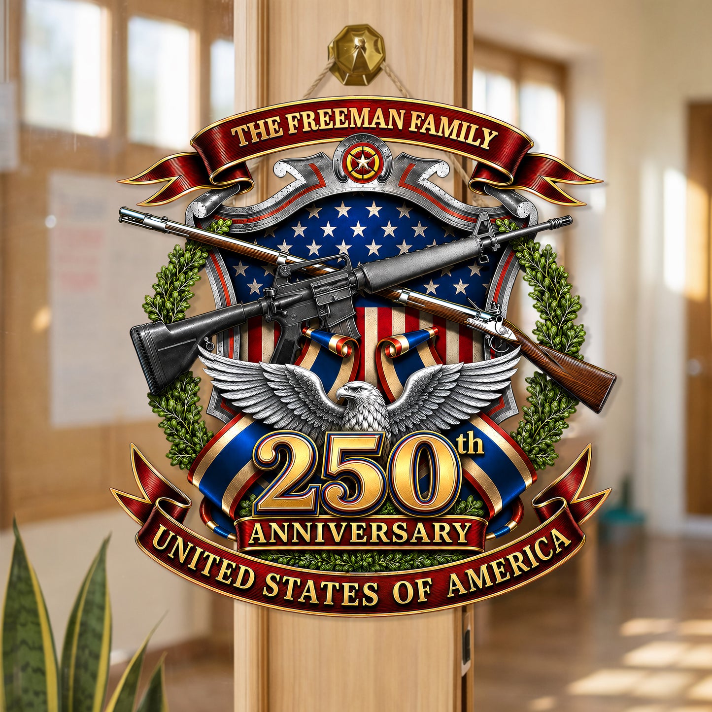 Custom 250th Anniversary USA Wreath Freedom Legacy Wood Sign