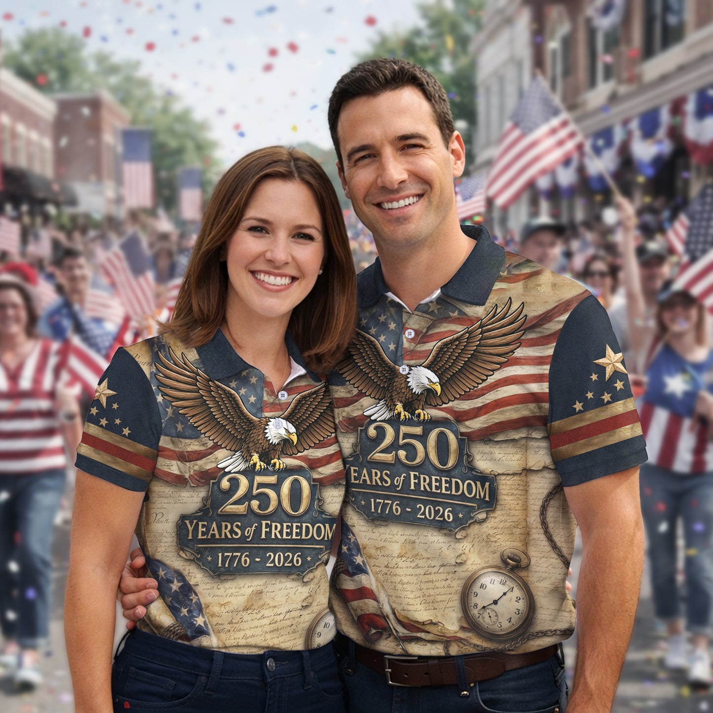 Vintage 250 Years of Freedom Eagle USA 4th Of July Polo Shirts