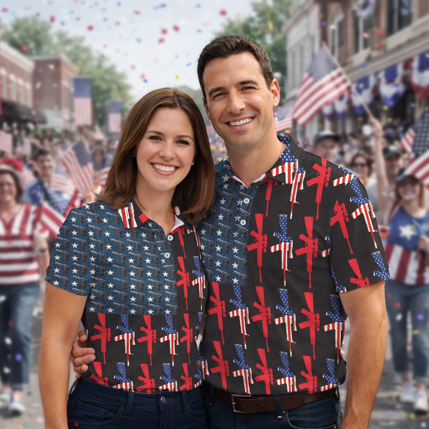 USA Flag Gun Lover Veteran Military 250th Anniversary Freedom Polo Shirt