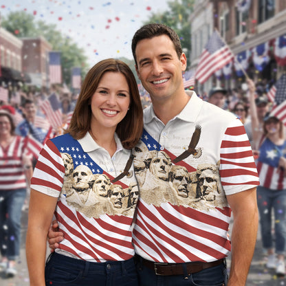 Mount Rushmore American Flag Pattern 4th Of July Patriotic Polo