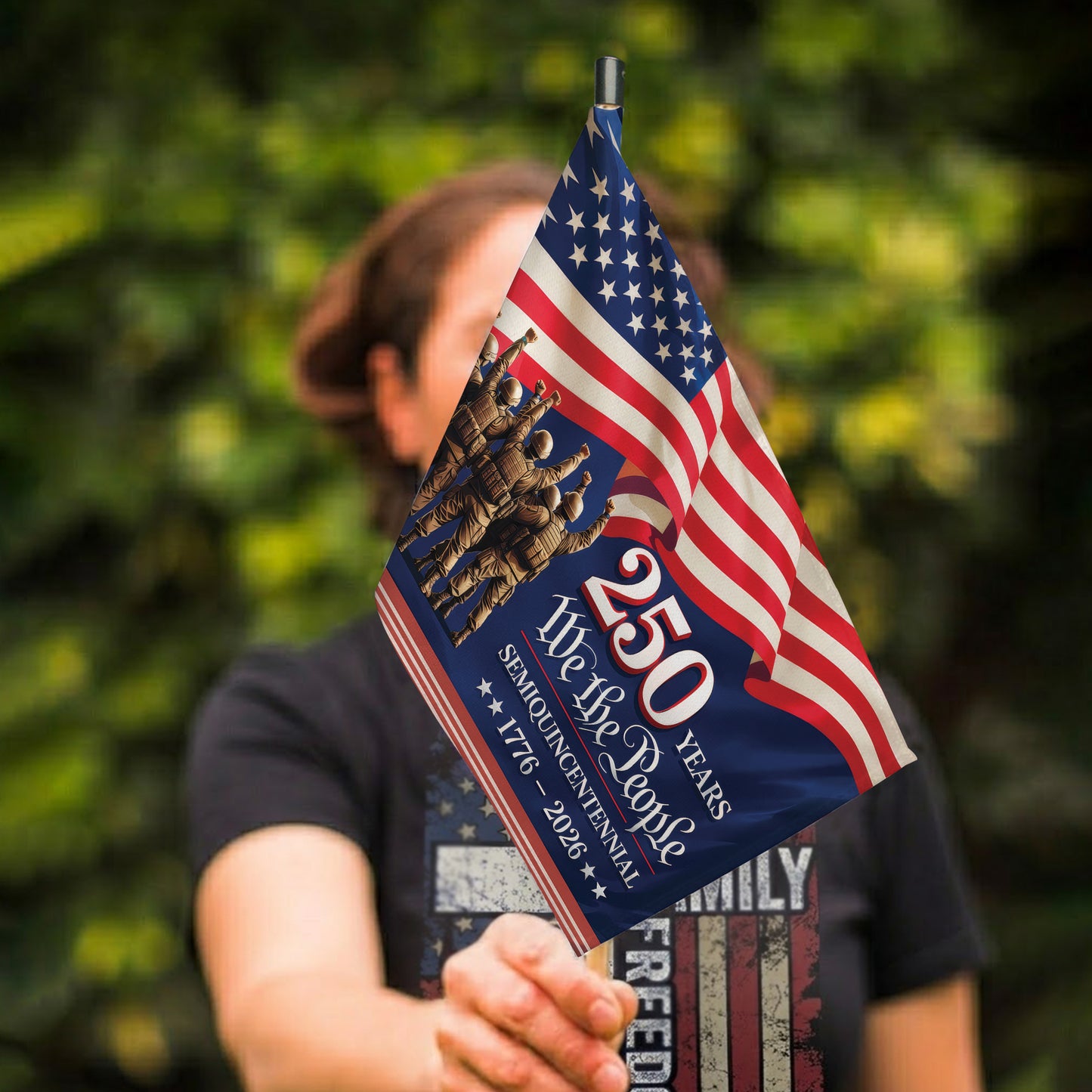 250th Anniversary Handheld Flag We the People Military Sacrifice and Service
