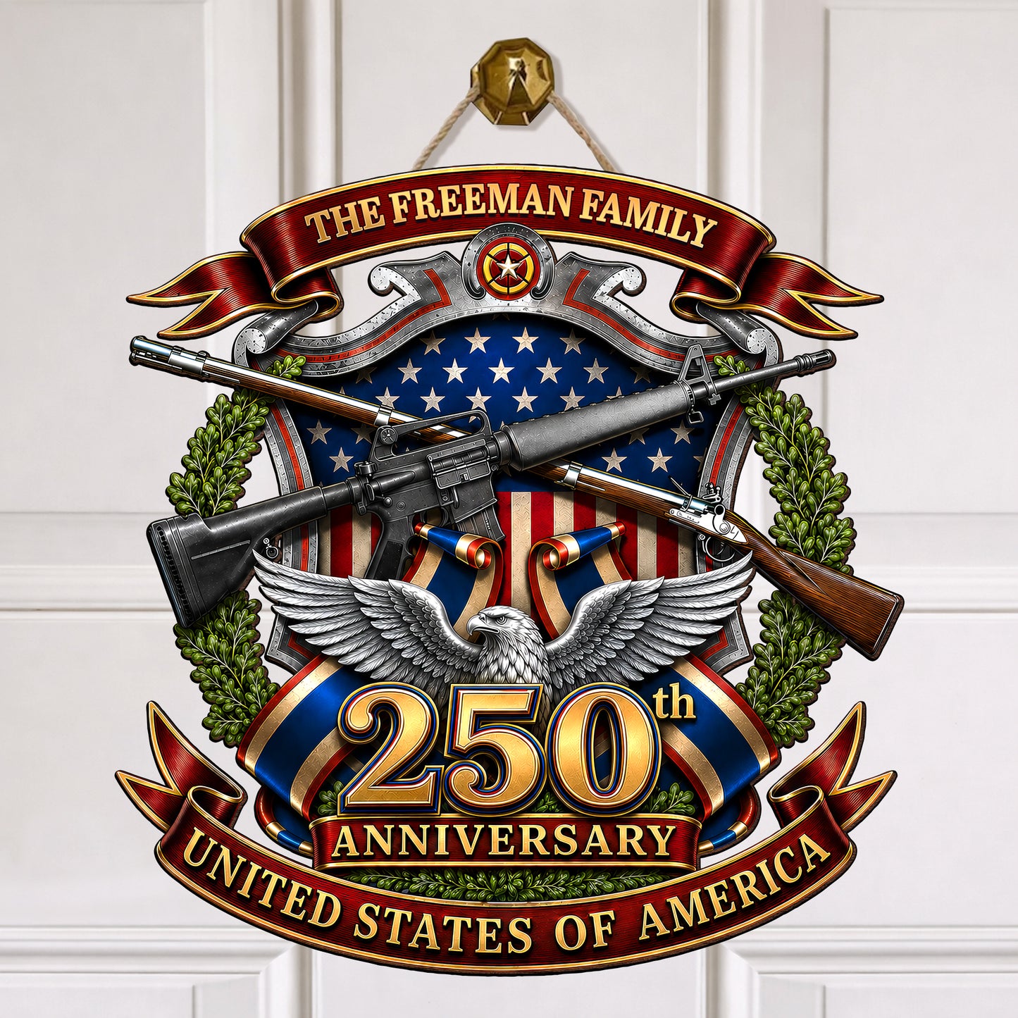 Custom 250th Anniversary USA Wreath Freedom Legacy Wood Sign
