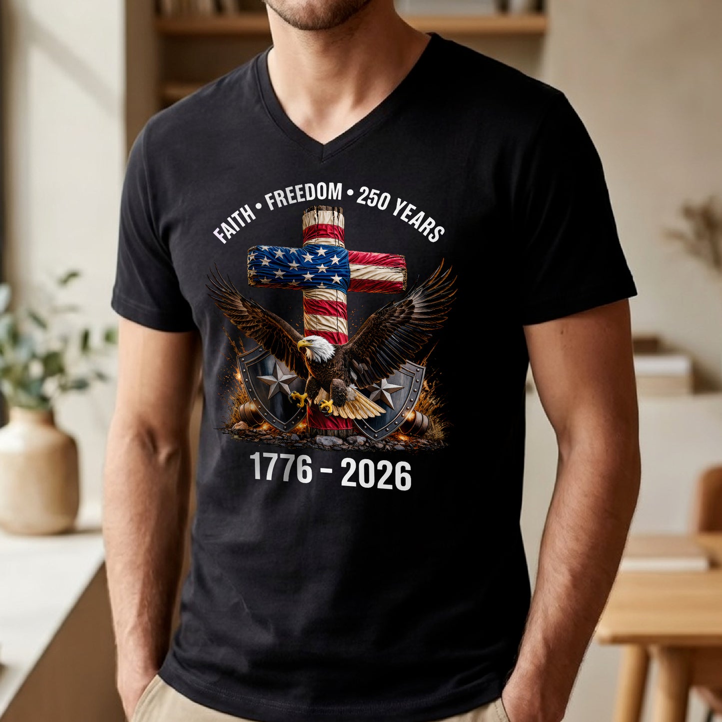 Faith Freedom 250 Years Christian Cross Eagle 4th of July