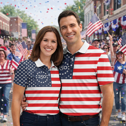 USA Flag Pattern Semiquincentennial Golf Polo