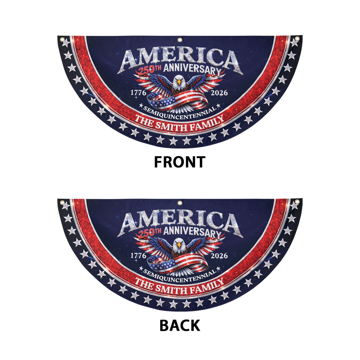 Custom Name 250th Anniversary Semiquincentennial 1776-2026 Semicircle Fence Flag