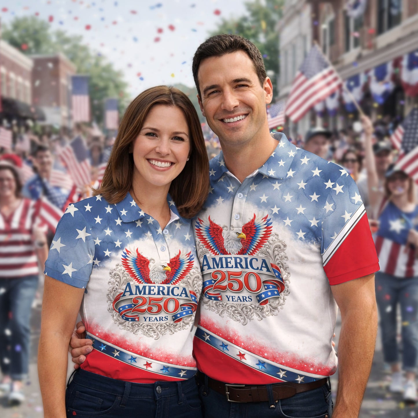 America 250 Years Red White Blue 4th Of July Polo