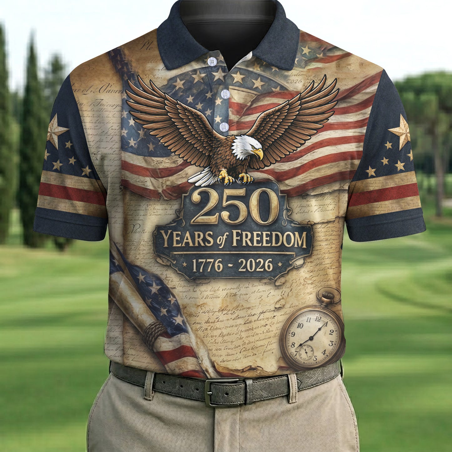 Vintage 250 Years of Freedom Eagle USA 4th Of July Polo Shirts