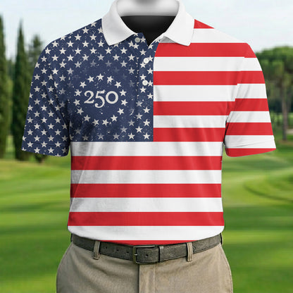 USA Flag Pattern Semiquincentennial Golf Polo