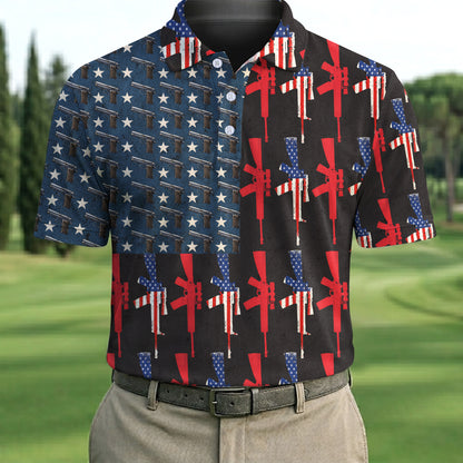USA Flag Gun Lover Veteran Military 250th Anniversary Freedom Polo Shirt