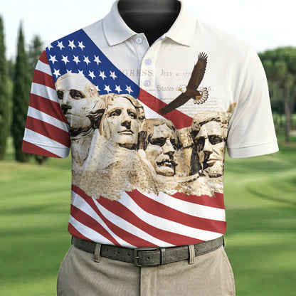 Mount Rushmore American Flag Pattern 4th Of July Patriotic Polo