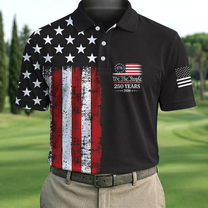 We The People Black Grunge Golf Polo