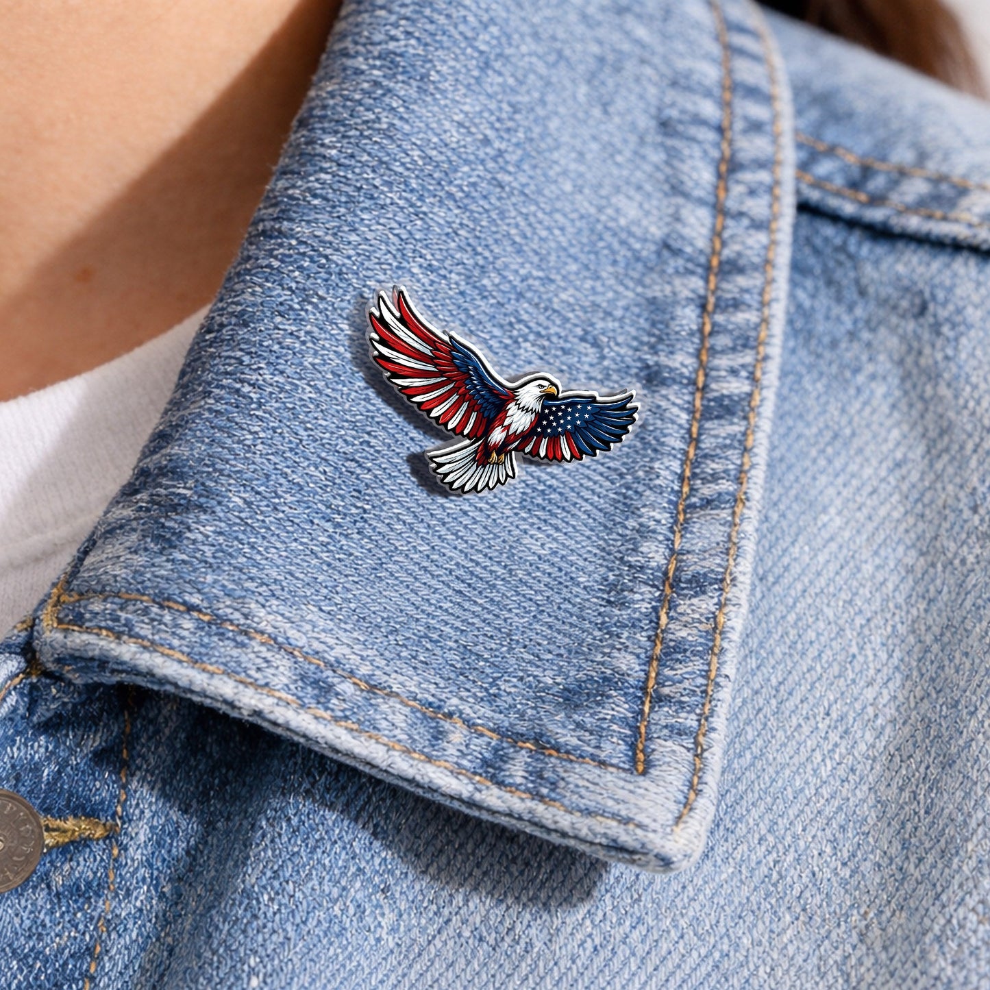 USA Flag Eagle Acrylic Pins – Silver Butterfly Clutch Set for Jackets, Hats & Gifts