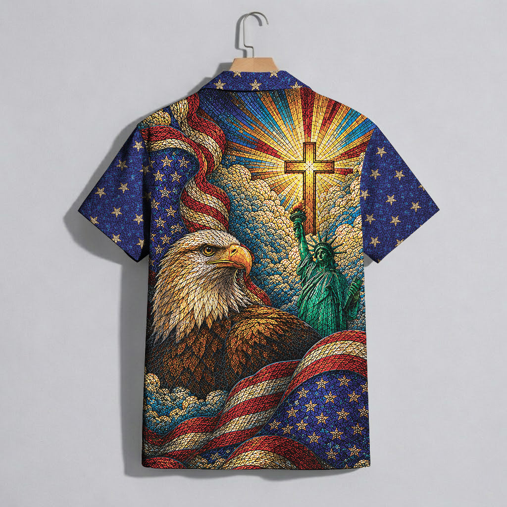 Stained-glass Christian Patriot 250 Years of Freedom Hawaiian Shirt