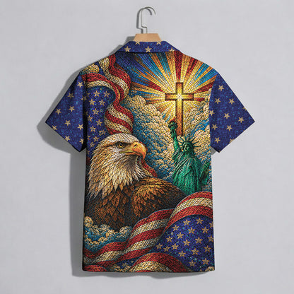 Stained-glass Christian Patriot 250 Years of Freedom Hawaiian Shirt